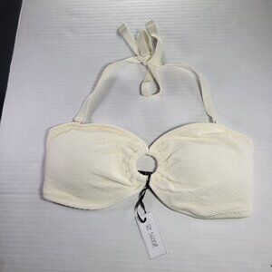 Ivory Rose Cream Textured Bandeau Halter Straps Bikini Top Size 36DD/E